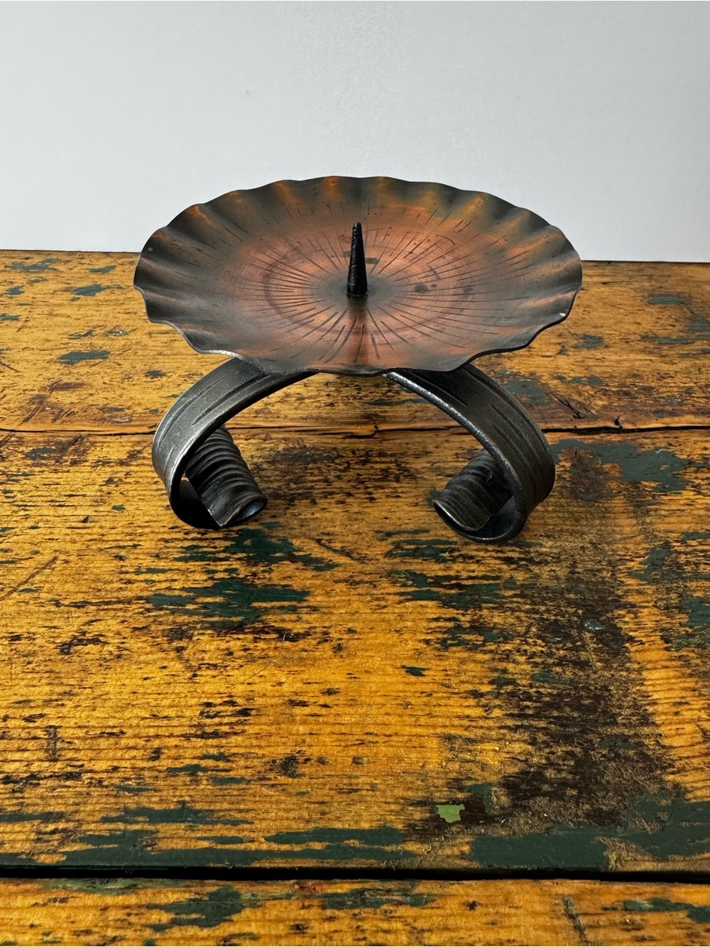 Handcrafted Metal Floral Candle Holder in Copper and Black